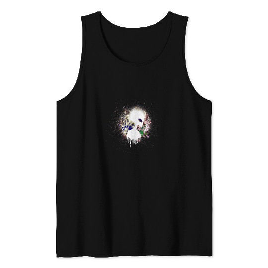 Graffiti Spray Paint White Alien Silhouette Drip Tank Tops