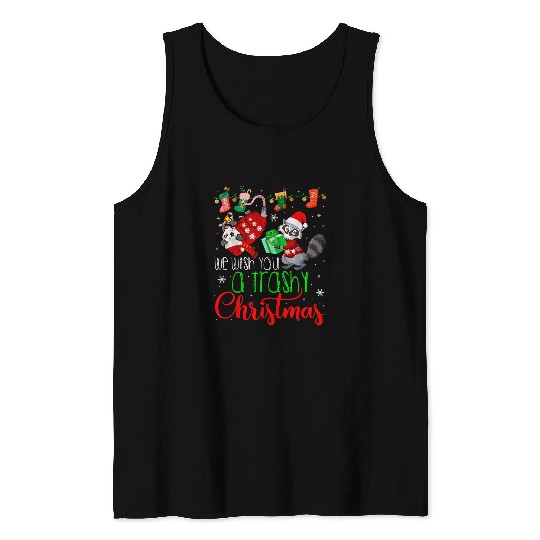 Raccoon Pet We Wish You A Trashy Christmas Funny Santa Raccoon Opossum Tank Tops