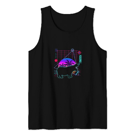 Hippo Pet Aesthetic Vaporwave 80s Style Hippos Animals Lover Tank Tops
