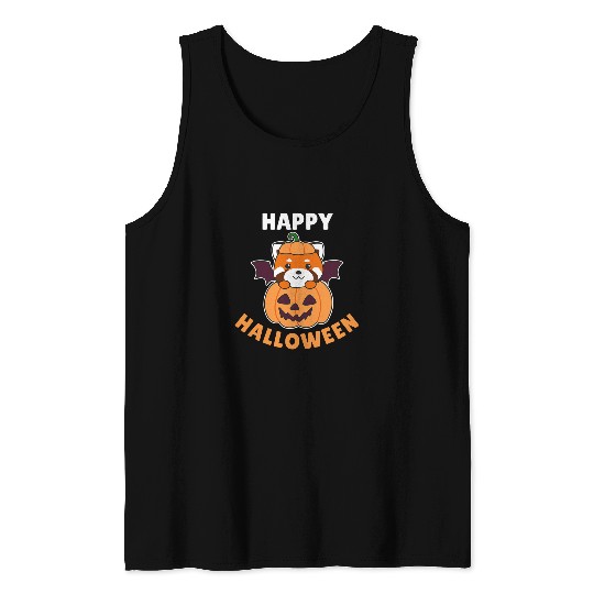 Panda Pet Red Panda Happy Halloween Pumpkin Bat Red Panda Tank Tops
