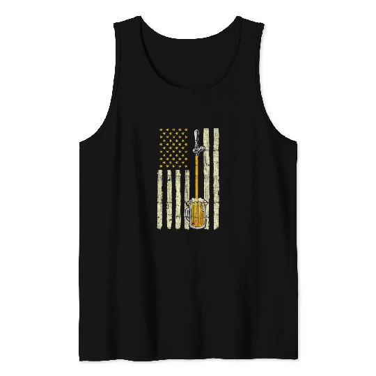 Beer Fun Distressed American Flag Beer Tap Humorous Drinking Brewers Tank Tops