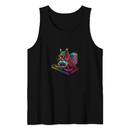 Squirrel Pet DJ Music Producer Dance Club Turntable DJ Squirrel Tank Tops