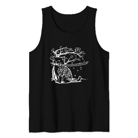 Cat Yakuza Neko Samurai Cat tattoo Cat Japan Cherry Blossom Tank Tops