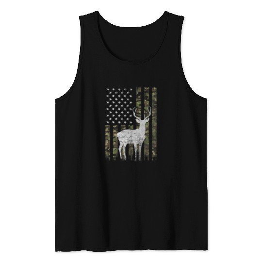 Deer Hunting Whitetail Camo American US Flag Elk Buck 1 Tank Tops