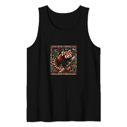 Panda Pet Red Panda Artwork Elegant Tapestry Motif Style Tank Tops