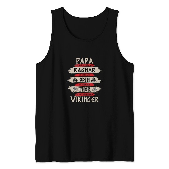 Mens Viking Papi Ragnar Odin Thor Fathers Day Viking Dad Tank Tops