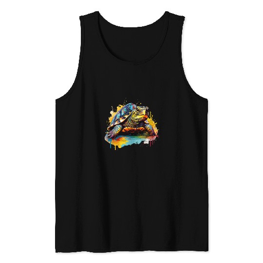 Colorful Splash Art Eastern Box Turtle Lover Tank Tops