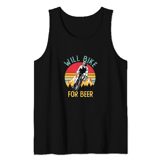 Beer Fun Will Bike For Beer Cycling Funny Bike Riding Cyclist Tank Tops