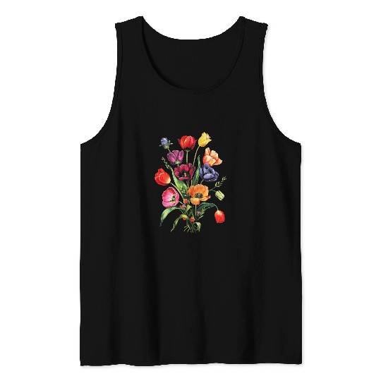 Penguin Pet Floral Bright Tulips Botanical art Tank Tops
