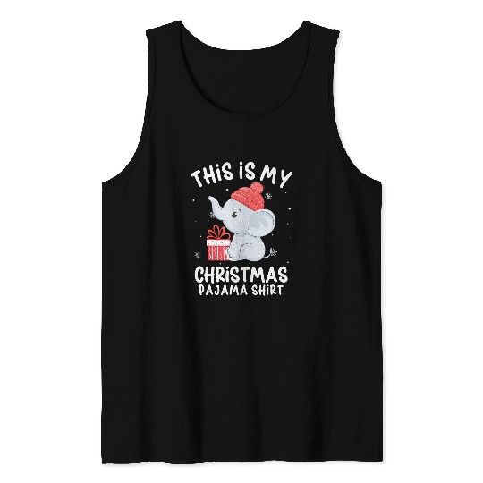 Elephant Pet This Is My Christmas Pajama Baby Elephant Hat Xmas Tank Tops