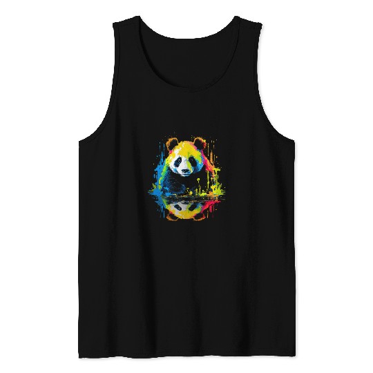 Panda Pet Colorful Animal Zoo Artwork Panda Tank Tops