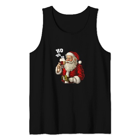 Wines Fun Ho Ho Ho Cool Santa with Wines Glass Merry Christmas Xmas Tank Tops