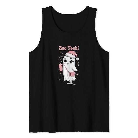 Coffee Fun Boo Yeah Cute ghosts Coffee Funny Women Girls Halloween 2 Tank Tops
