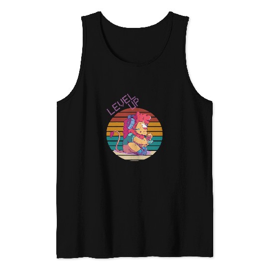 Lion Pet Level Up Gamer Retro Video Games Retro Gaming Lion Game Tank Tops