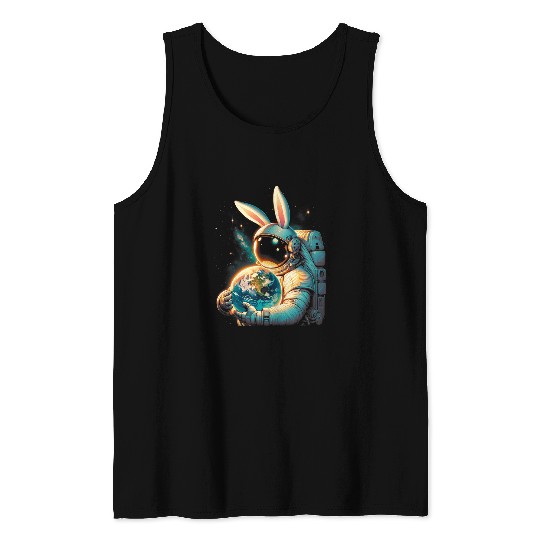 Astronaut Outer Bunny Easter Day Rabbit Earth Funny Space Tank Tops