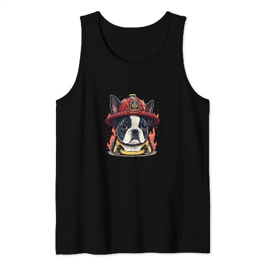 Firefighter Job Boston Terrier Fireman on Firefighter Boston Terrier Tank Tops
