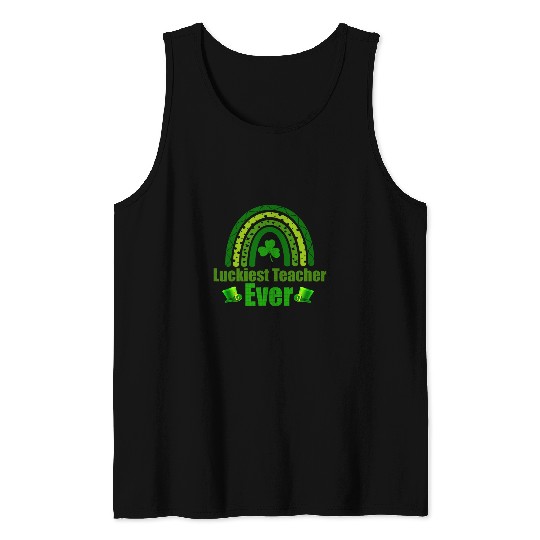 Luckiest Teacher Ever rainbow St Patricks Day Teaching Tank Tops