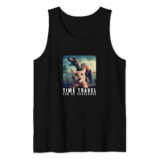 crazys Cat Selfie Run Time Travel Can Be Dangerous Cat Love Tank Tops