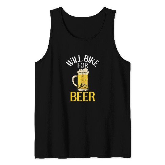 Beer Fun Will Bike For Beer Funny Biking Cycling Beer Lover Biker Tank Tops