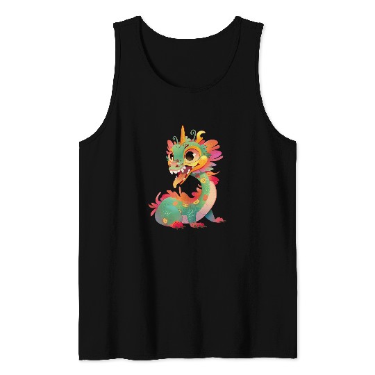 Dragon Pet Chinese Dragon Colorful Fantasy Art Graphic Tank Tops