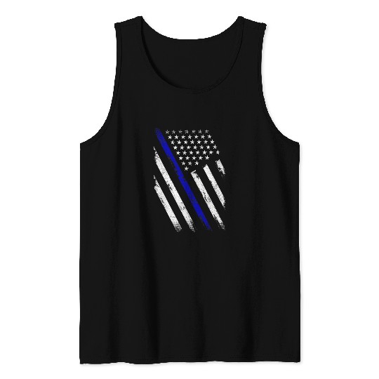 Law Enforcement Police Support Blue Line American Flag Tank Tops