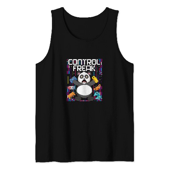 Panda Pet Control Freak Panda Black White Gaming Kawaii Gamer Anime Tank Tops
