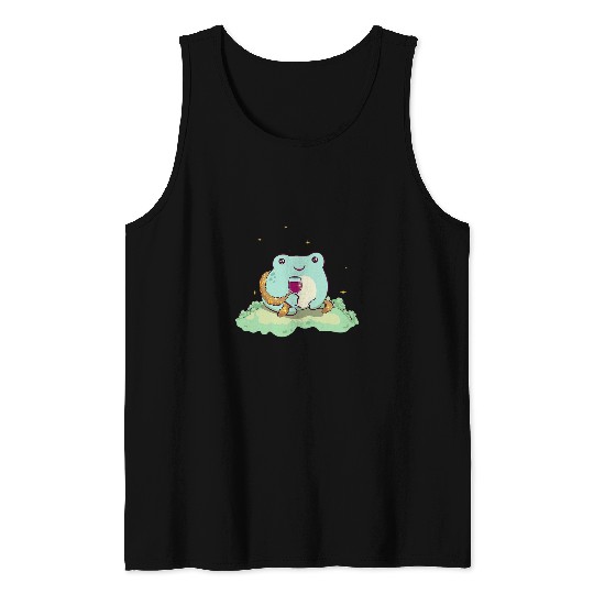 Wines Fun Boujee Aesthetic Kawaii Frog Wines Bougie Tank Tops