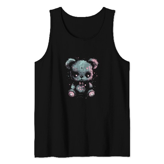 Bear Pet Pastel Goth Creepy Teddy Bear Stuffed Toy Menhera Anime 2 Tank Tops