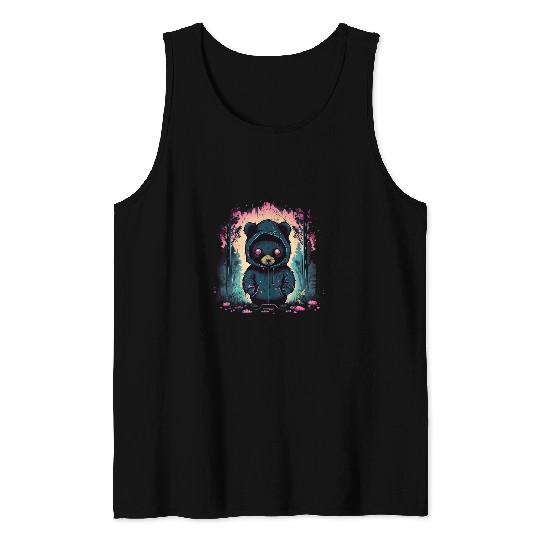 Bear Pet Pastel Goth Creepy Teddy Bear In Dark Forest Menhera Anime Tank Tops