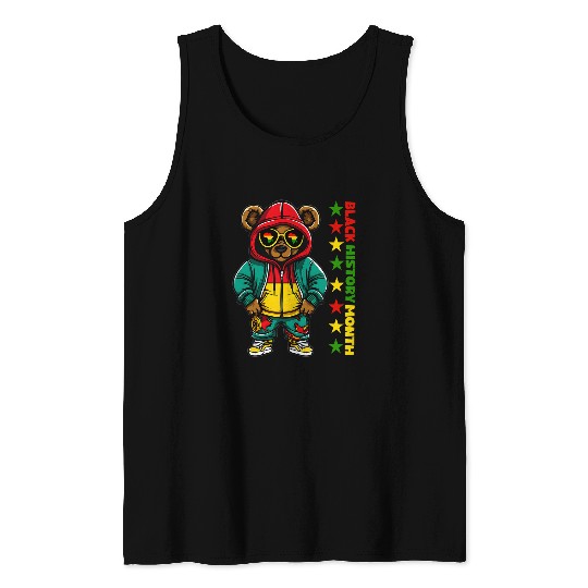 Bear Pet Black History Month Hip Hop Teddy Bear African American Boys Tank Tops