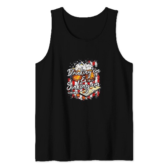 Beer Fun Drinking em and sinking em beer drinking cornhole 4th July Tank Tops