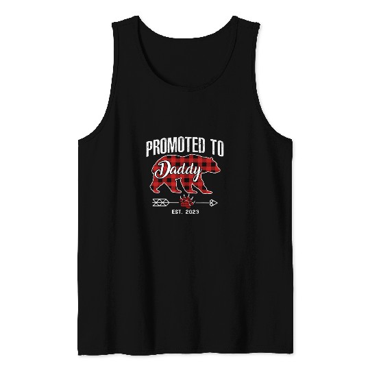 Bear Pet Promoted To Daddy Bear Pajama Red Plaid Buffalo Tank Tops