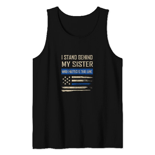 Law Enforcement Police Sister Family Blue Thin Line Flag Tank Tops