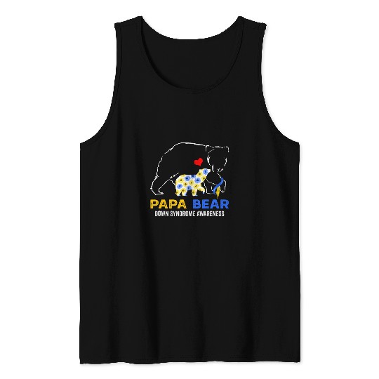 Bear Pet Papa Bear Down Syndromes Awareness Blue Yellow Ribbon Tank Tops