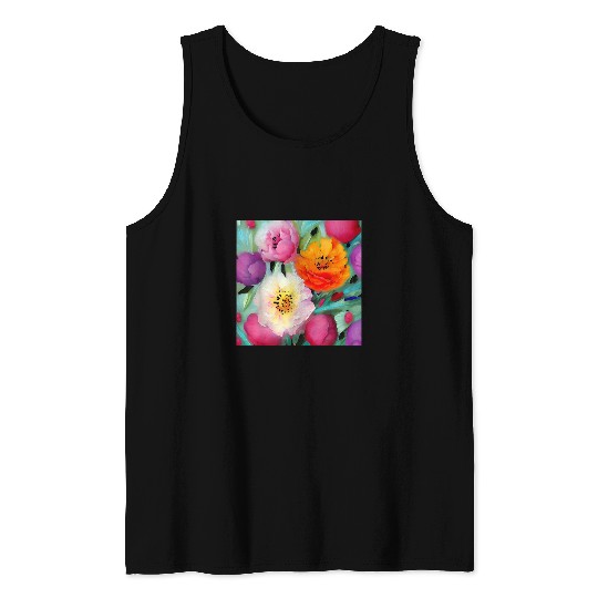 Dreamy Peony Blooms Painterly Colorful Garden Floral Art Tank Tops