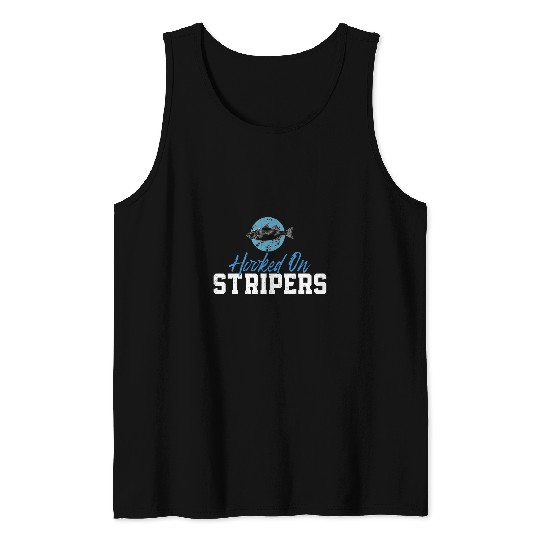 Funny Striped Bass Fishing Hooked On Stripers Striper Hunter Tank Tops