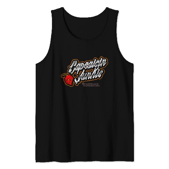 Chili Pepper Capsaicin Junkie Tattoo Style Lettering Chili Tank Tops