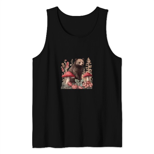 Bear Pet Cottagecore Bear Aesthetic Wild Animal Nature Lover Mushroom Tank Tops