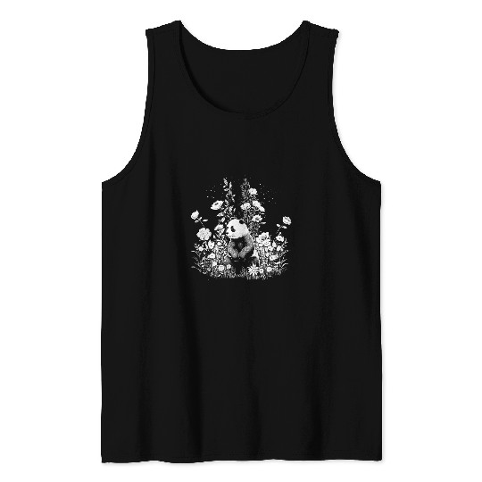 Panda Pet Cottagecore Aesthetic Floral Panda Fairycore Graphic Tank Tops