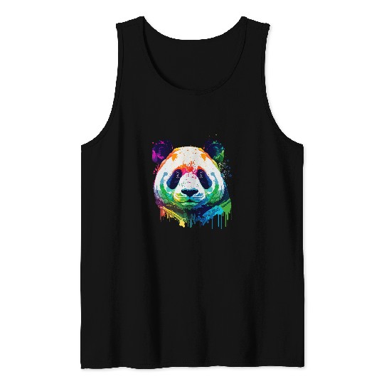 Panda Pet Colorful Pop Art Splash Art Tie Dye Rainbow Tank Tops