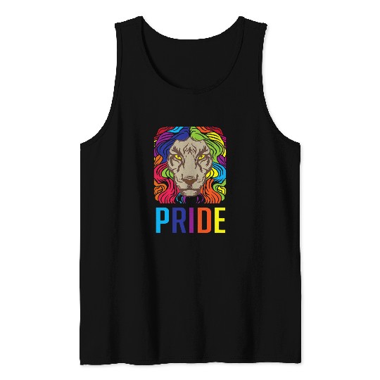 Lion Pet Pride Rainbow Lion Lovely Outfit Ally LGBTQ Pride Symbol Tank Tops