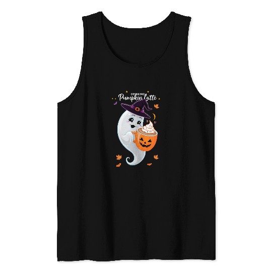 Coffee Fun Cute ghosts Drinking Pumpkin Spice Latte Halloween Coffee Tank Tops
