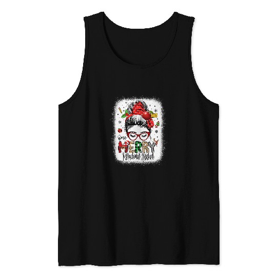 Instructional Assistant Christmas Messy Bun Teacher Aide Tank Tops