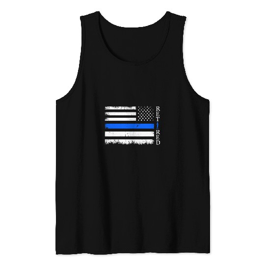 Police Job Retired Police Officer American Fourth Of July USA Flag Tank Tops