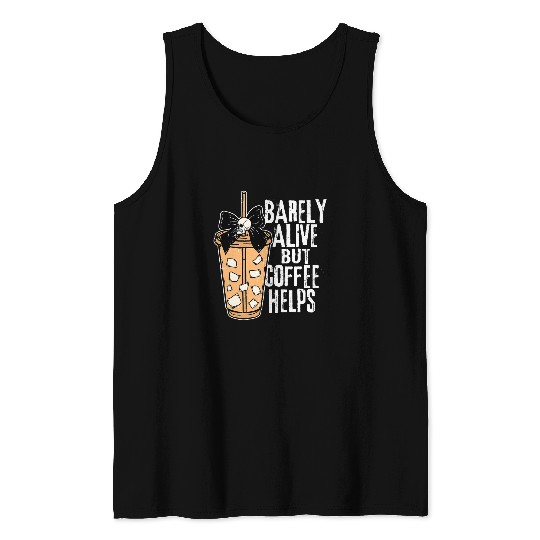 Coffee Fun Barely Alive But Coffee Helps Snarky Skull Halloween Coffee Tank Tops