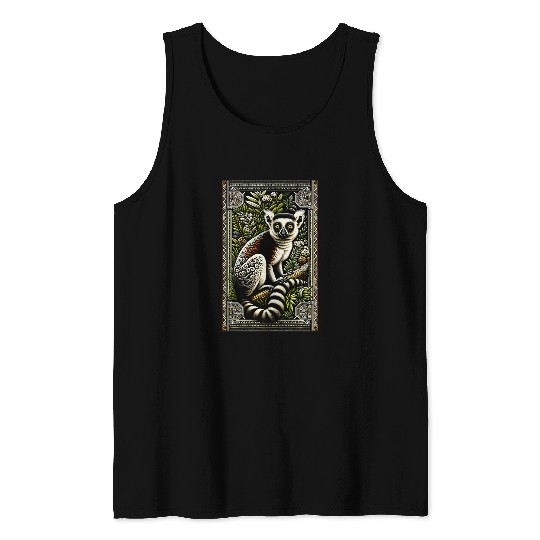 Lemur Pet vintages Lemur Artwork Elegant Tapestry Motif Style Tank Tops