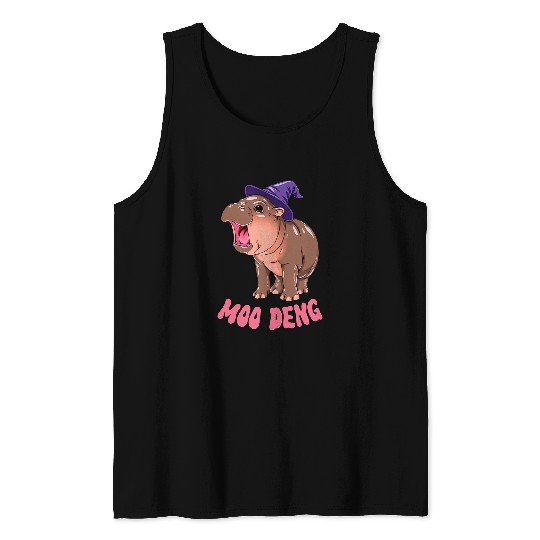 Hippo Pet MOO DENG Baby Pygmy Hippo Wearing Witch Hat Fun Halloween Tank Tops