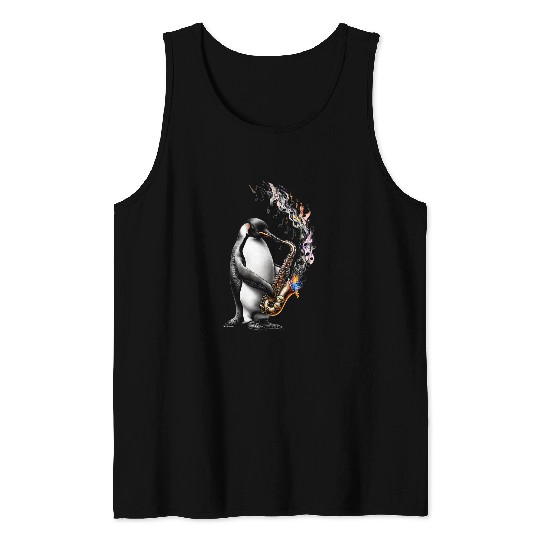 Penguin Pet Jazzy Tuxedo Arctic Melody Penguin Sax Solo Tank Tops
