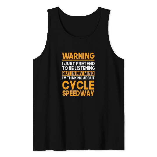 Cycle Speedway Biker Oval Dirt Track Bicycle Racer Warning Tank Tops