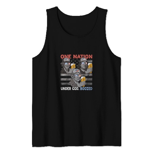 Beer Fun Beer Presidents 4th of July One Nation under God Boozed Men Tank Tops